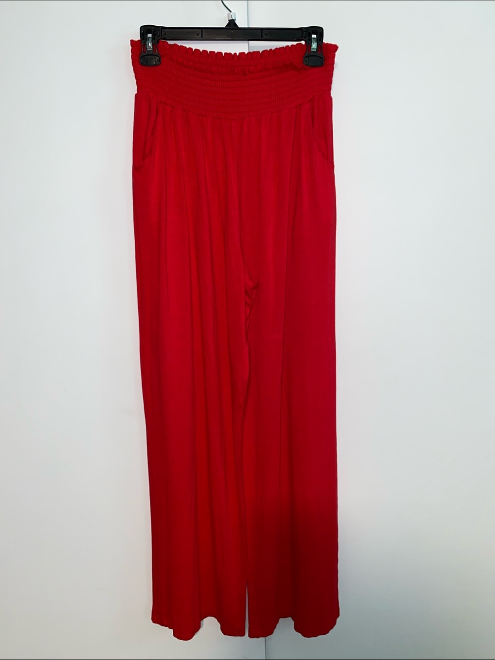 Women's Wide Leg Smocked-Waist Pants - Red